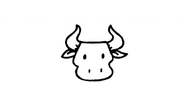 Animated doodle icon of a strong bull head representing bullish financial market trend.