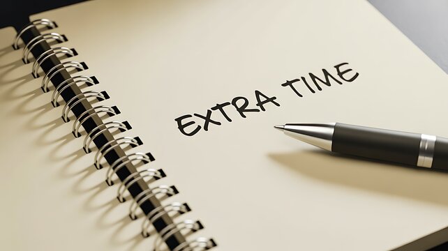 Extra time written in a notebook with a black pen representing planning and productivity
