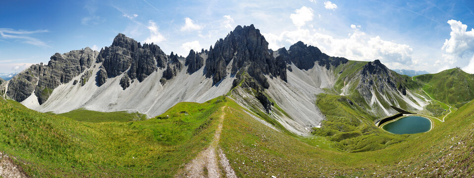 Axamer Lizum, Tyrol - View of the austrian alps in the summer. Green and rocky mountain scenery of Tyrol