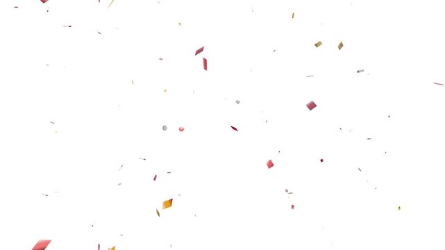 Red and gold confetti falling on white background