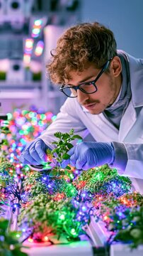 Vertical video -Christmas Agricultural Science Lab: LED Plant Growth