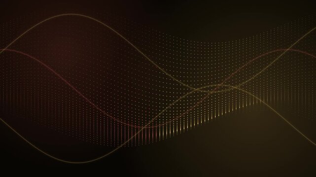 Abstract background featuring flowing gold and red particle waves on a dark backdrop. Smooth motion graphics suitable for technology, business, or luxury video projects.