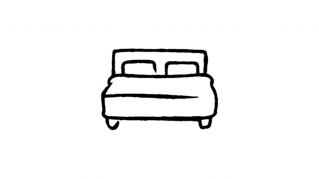 Animated doodle icon of a double bed mattress frame for master bedroom interior.