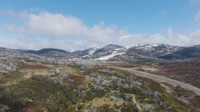 Perisher Ski Resort stock video during weak snowy season in early Spring Australia Snowy Mountains
