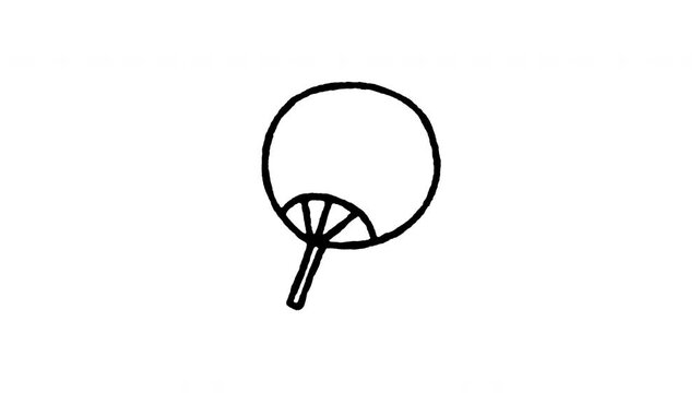 Animated doodle icon of a traditional Japanese uchiwa paper round hand fan.