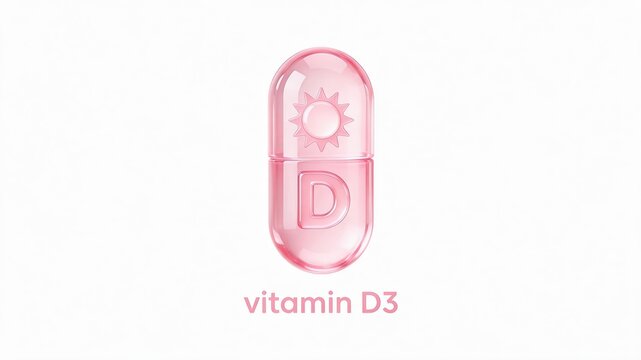 Translucent Pink 3D Vitamin D3 Skincare Icon Isolated on White Background