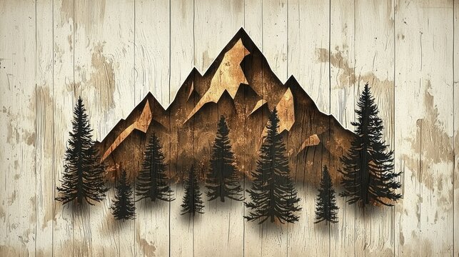 A rustic wilderness-themed font with jagged mountain shapes and pine tree accents.