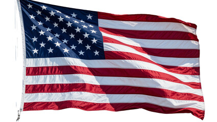 Fototapeta premium Waving American flag with stars and stripes, isolated on transparent background