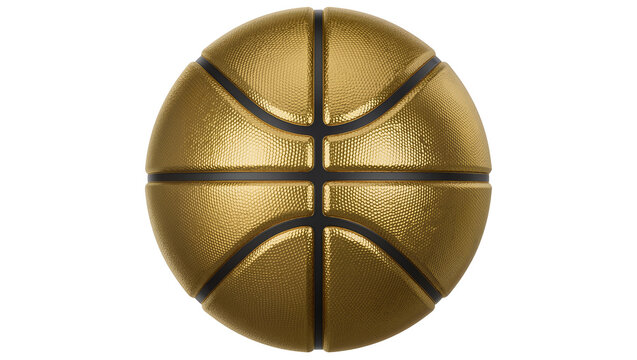 Shiny golden basketball with black lines, isolated on transparent background