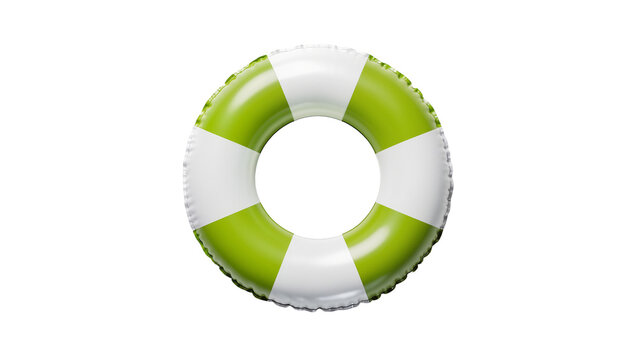 Green and white striped inflatable lifebuoy, isolated on transparent background
