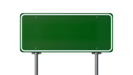 Obraz premium Blank green rectangular road sign with white border, isolated on transparent background