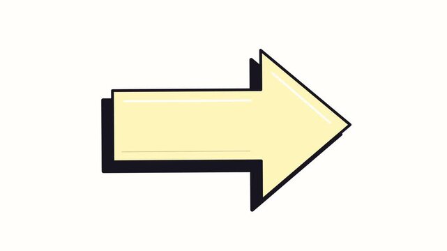 Pale yellow arrow icon pointing to the right rotating with a drop shadow effect against a clean white background.