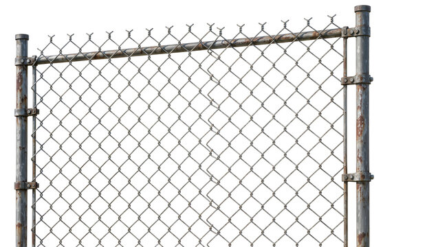 Rusty chain-link fence with diamond pattern, isolated on transparent background