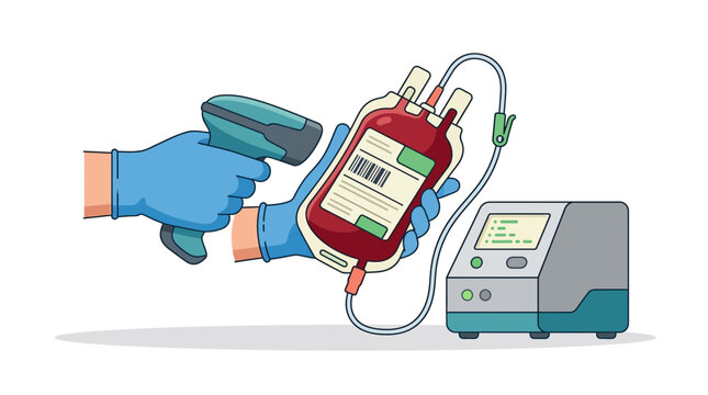 Blood donation scanning with barcode reader and machine isolated