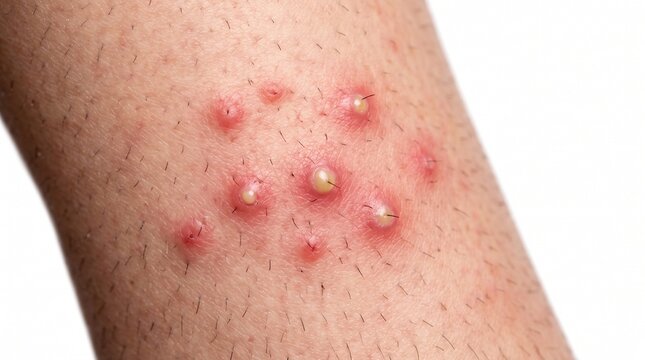 Close-up of Folliculitis with Pus-filled Pustules and Inflammation on Human Skin