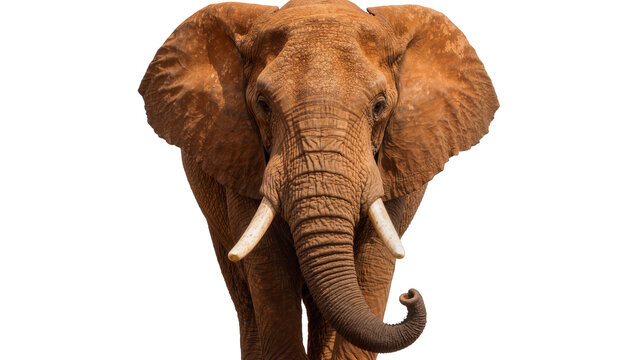 Large African elephant with tusks, isolated on transparent background