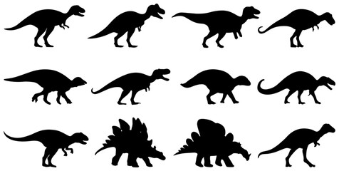 Dinosaur Silhouettes Collection, Prehistoric Reptile Vector Icons, Jurassic Era Creature Graphics, Ancient Animal Shapes for Design © MD