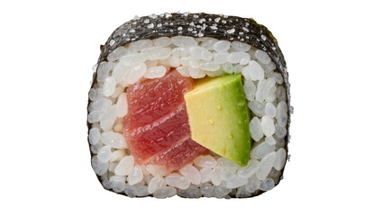 Fresh tuna and avocado maki sushi roll with nori and rice, isolated on transparent background © Denis