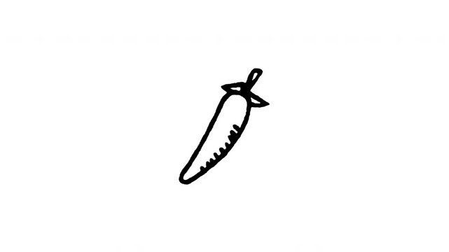 Animated doodle icon of a hot chili pepper ingredient in spicy Thai cuisine.