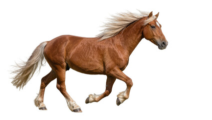 Brown horse with flowing mane running, isolated on transparent background © Maria
