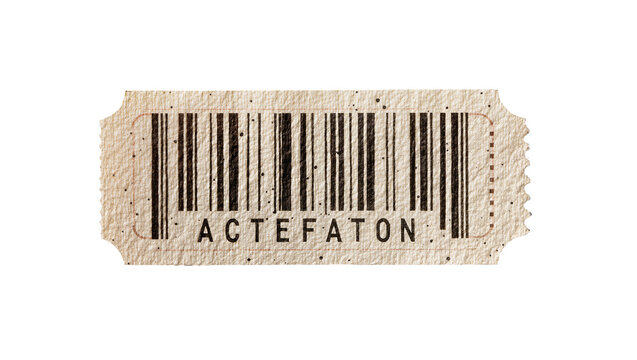 Vintage ticket with barcode and text ACTEFATON , isolated on transparent background