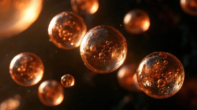 Tiny glowing exosomes transport regenerative cargo between cells, highlighting their role in intercellular communication.