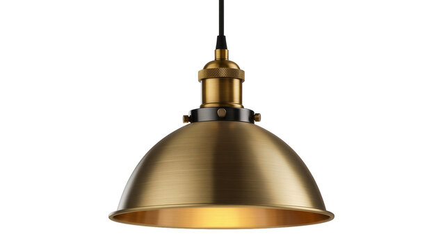 Antique brass dome pendant light with black accents, isolated on transparent background