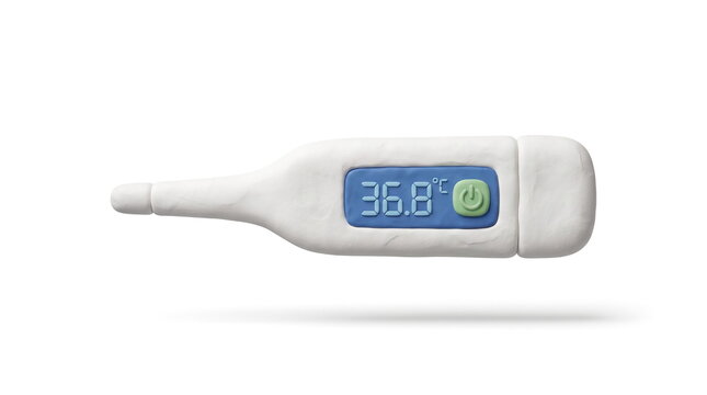 White clay digital thermometer showing medical temperature
