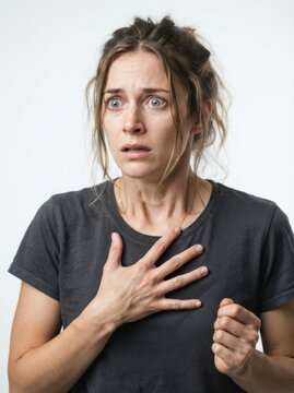 Shocked and Terrified Young Woman with Panic Expression Isolated on White Background