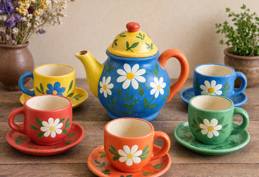 tea set with flowers