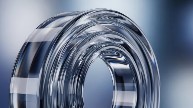 Close-up of a clear, reflective, and curved glass or plastic abstract object with a smooth surface.