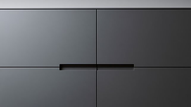 Modern matte black kitchen cabinet doors with minimalist horizontal handle.