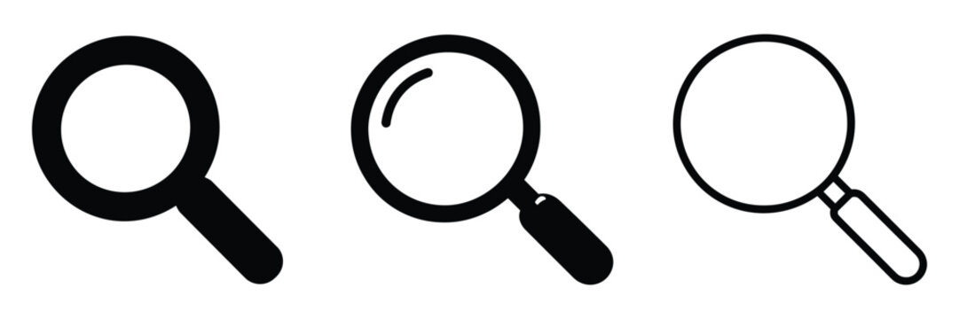 Magnifying glass icon set, search and discovery tools
