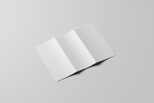 Business tri fold mockup template on gray background. 3d rendering. 