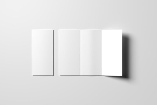 Business tri fold mockup template on gray background. 3d rendering. 