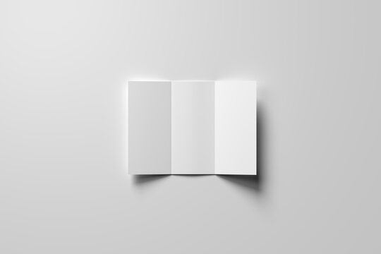 Business tri fold mockup template on gray background. 3d rendering. 
