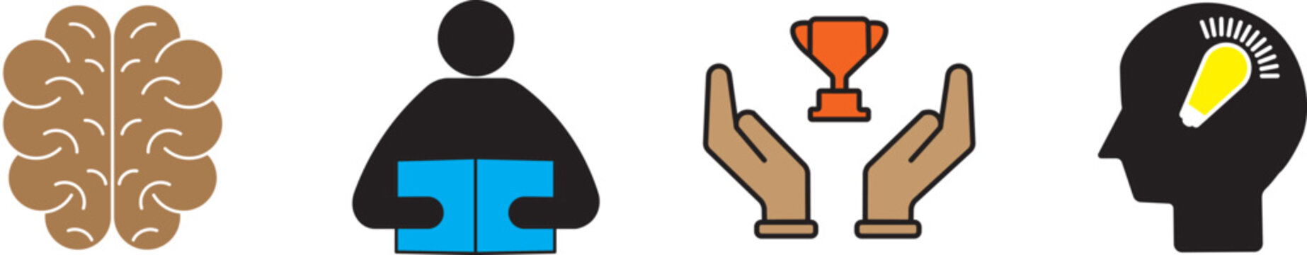 Set of business training, education, and innovation vector icons in outline, solid,&nbsp;Vector collection of training, leadership, and knowledge symbols featuring brains,&nbsp;&nbsp;Modern business training and edu