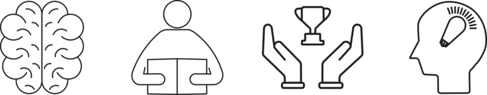 Set of business training, education, and innovation vector icons in outline, solid,&nbsp;Vector collection of training, leadership, and knowledge symbols featuring brains,&nbsp;&nbsp;Modern business training and edu