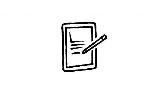 Animated doodle icon of a tablet screen with stylus pen for digital note taking and writing.