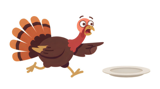 Cartoon turkey running away from plate