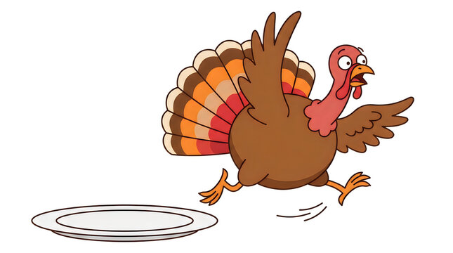 Cartoon turkey running away from plate
