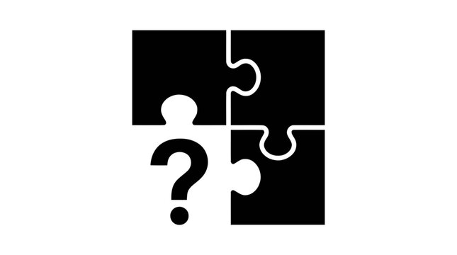 Vector illustration of puzzle pieces with a question mark icon on a transparent background
