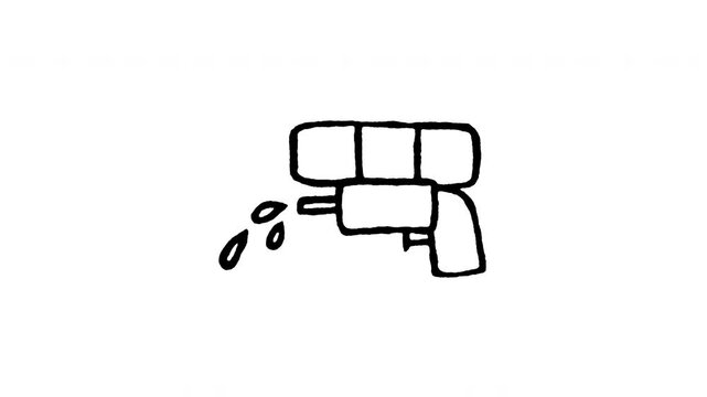 Animated doodle icon of a plastic water gun toy used in Songkran water fight street party.