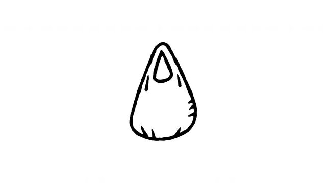 Animated doodle icon of a transparent plastic shopping bag used for food takeaway.