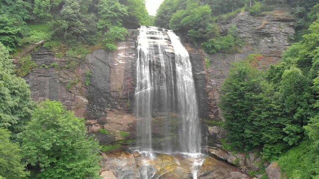 Suuctu Waterfall in Bursa Turkey seen from aerial drone above lush forest canyon.
