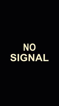 Vertical video featuring 'NO SIGNAL' text with digital glitch distortion effects on a black background. Ideal for loading screens, buffering loops, and tech-themed overlays.