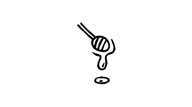 Animated doodle icon of a wooden honey dipper wand dripping natural sweet honey.