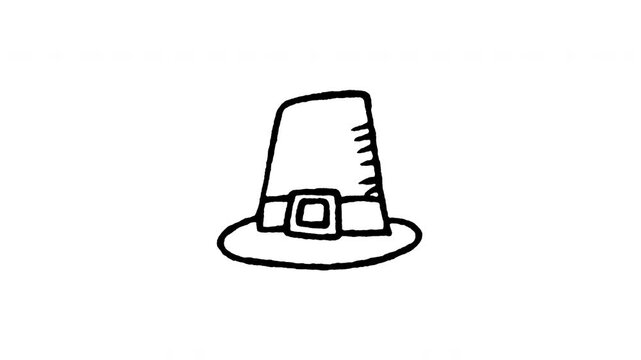 Animated doodle icon of a traditional pilgrim hat symbol of Thanksgiving holiday.