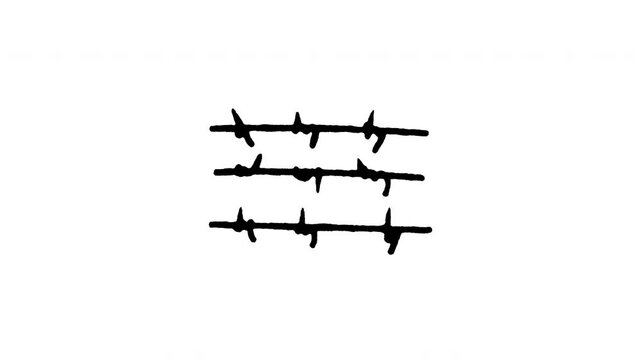 Animated doodle icon of a barbed wire border fence symbol of obstacle and conflict boundary.