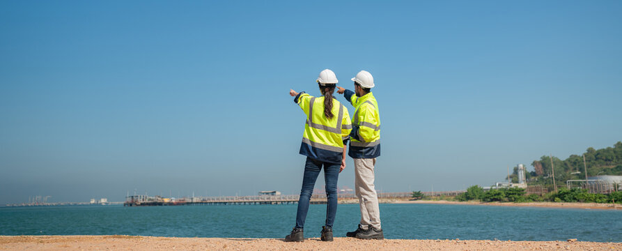 Team Mechanical engineer working and inspection gas pipeline system new construction project of industrial.